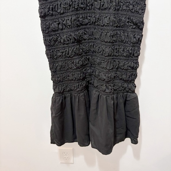 Reformation Seren Dress Black Size 4 Midi Square Neck Shirring Ruffled Hem Small - Picture 12 of 16